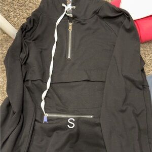 Black Hoodie with Zipper Accents